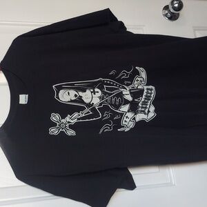 Goth Black T-Shirt with Artistic Nun Graphic Rubberdoll- Size XL